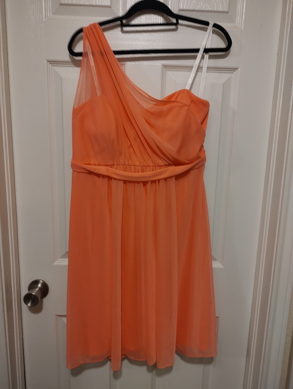 David's Bridal One-Shoulder Coral Chiffon Dress